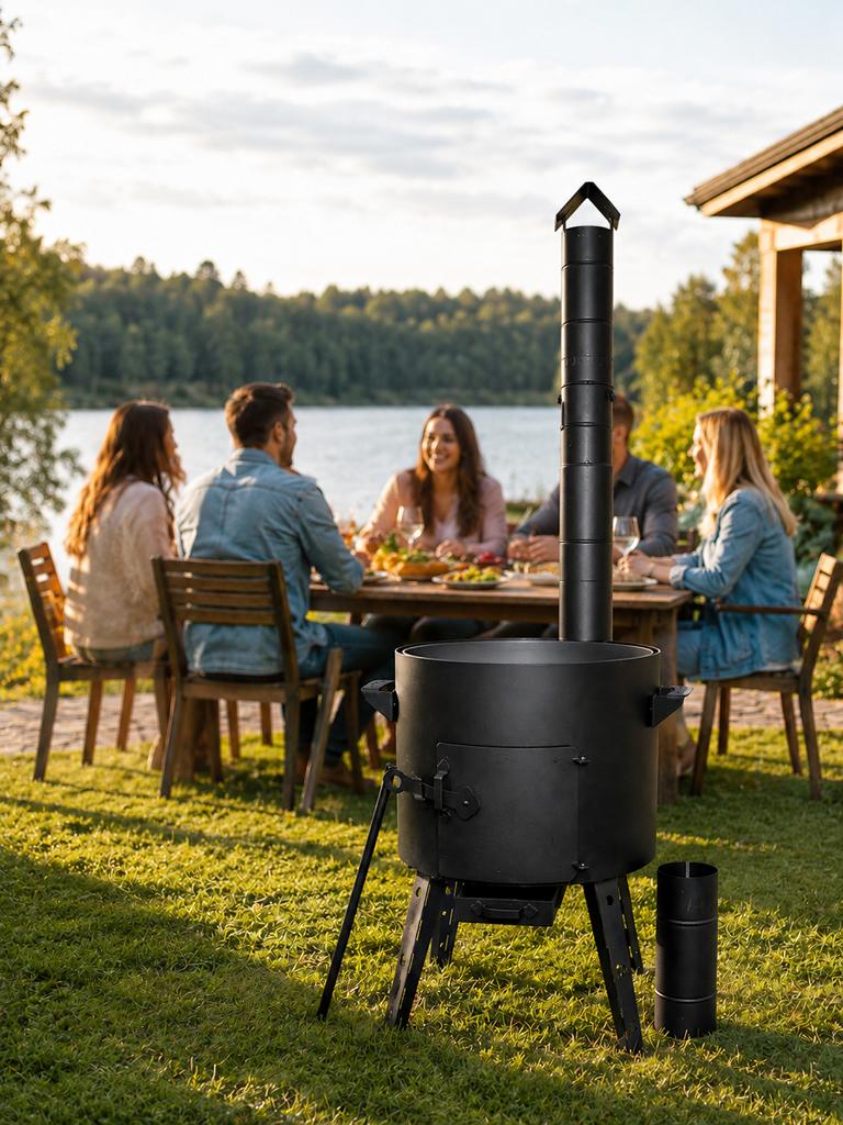 Utschag mit Schornstein für Kazan – traditioneller Outdoor Ofen für Garten, Camping und Grillabende