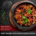 IN-MO Dutch Oven Set - Eingebrannter Gusseisen-Topf & Pfanne - Inkl. Holzkiste, Rezeptbuch & Zubehör