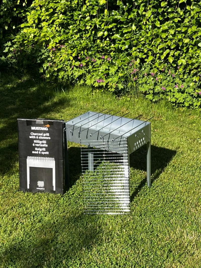 Holzkohlegrill mit 6 Spießen, Grillrost