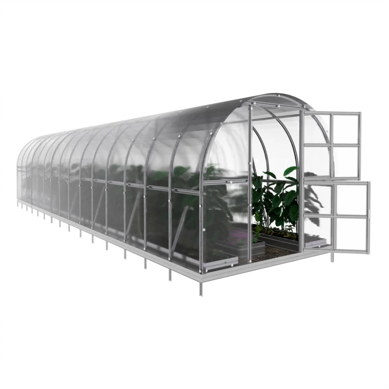 Rundbogen Gewächshaus Klassiker aus Polycarbonat 4/6 mm mit Fundamentrahmen 3x10 m
