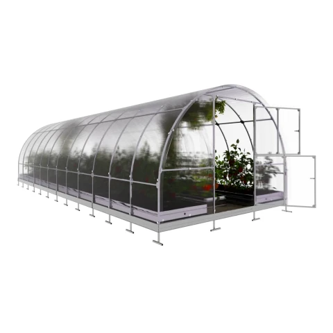 Gewächshaus 3x8 m aus Polycarbonat - 6 mm, Stahlrahmen & Fundament | Klassiker TUBE AUTO