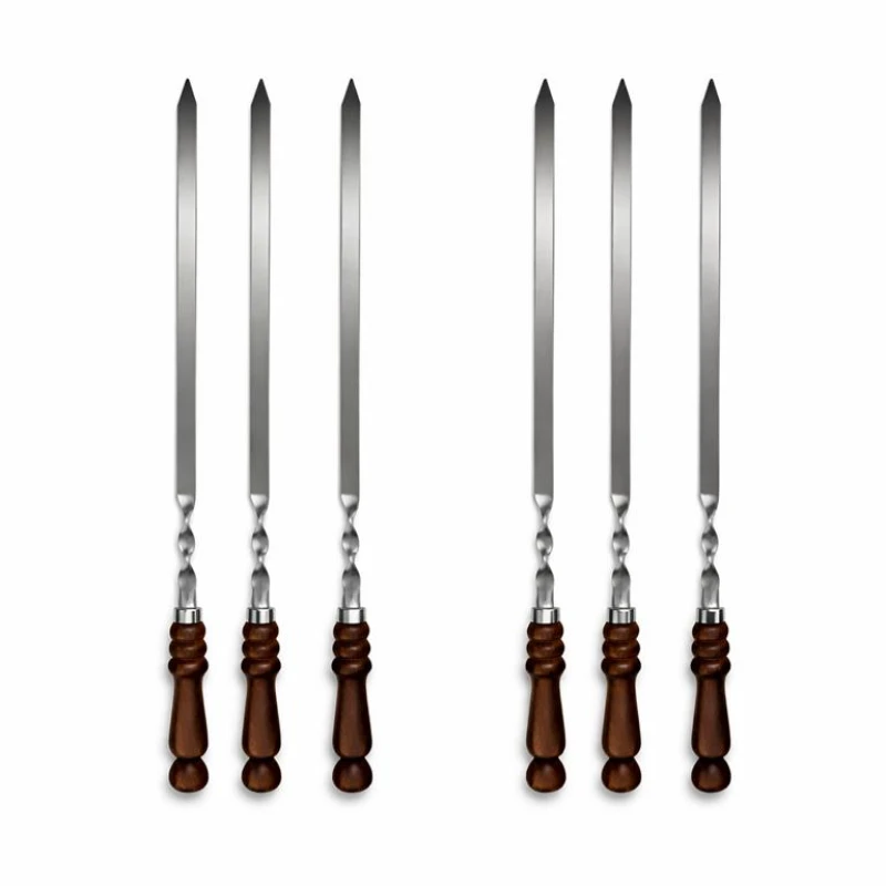 BBQ Edelstahlspieß 65 cm - 3 mm stark, flach, Holzgriff | Profi Grillspieß IN-MO