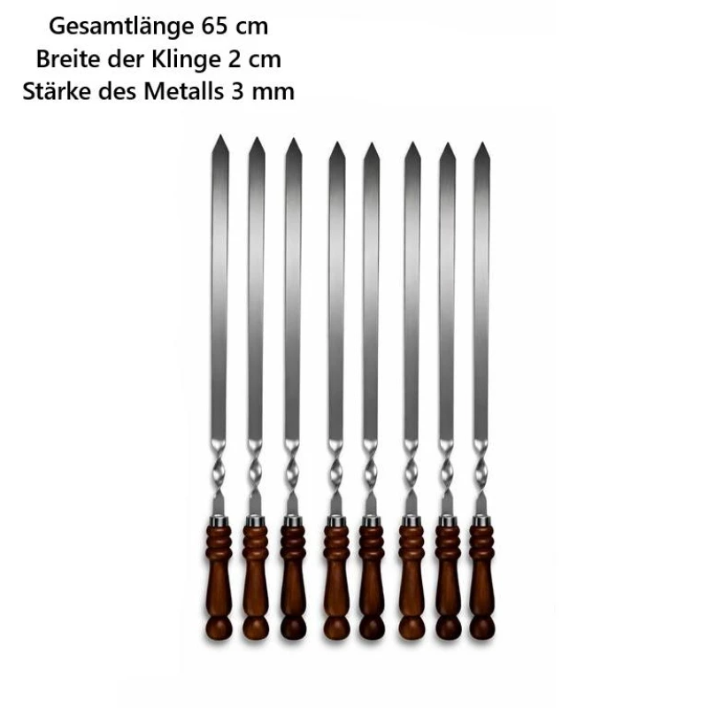 BBQ Kebabspieß Edelstahl 65 cm - extra breit 20 mm, 3 mm stark mit Holzgriff | Profi Grillspieß