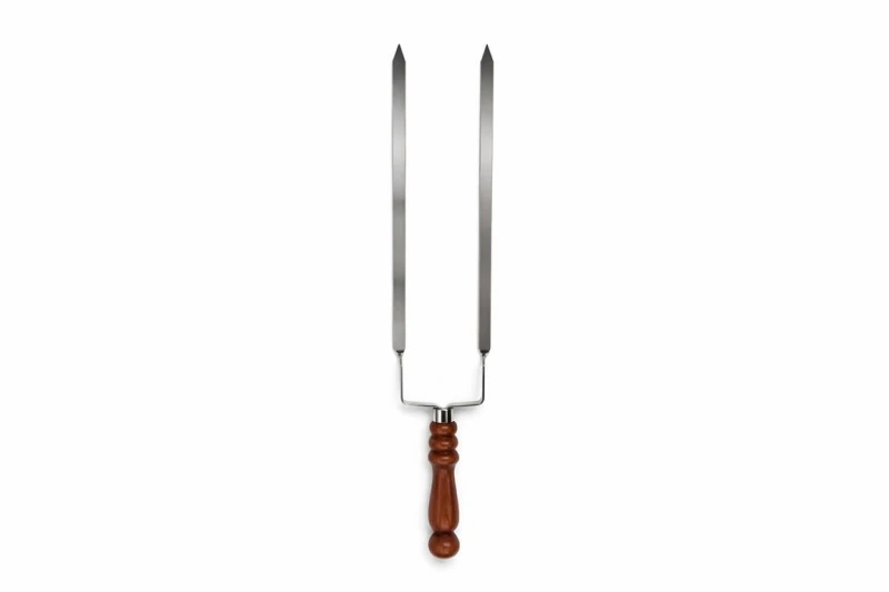 BBQ Doppelspieß Edelstahl 60 cm - Grillspieß mit Holzgriff, 3 mm stark | kein Drehen