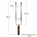 BBQ Doppelspieß Edelstahl - Grillspieß mit Holzgriff, 3 mm stark | kein Drehen