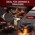 Dutch Oven Set Gusseisen mit Pfanne, Saucentopf und Zubehör in Holzkiste