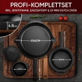 Dutch Oven Set - Eingebrannter Gusseisen-Topf & Pfanne - Inkl. Holzkiste, Rezeptbuch & Zubehör